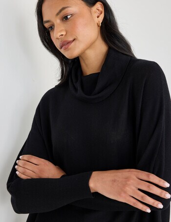 North South Merino Roll Neck Jumper, Black product photo