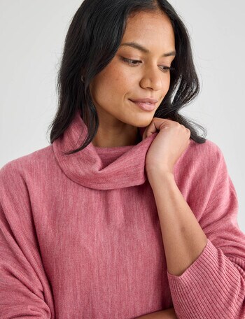 North South Merino Roll Neck Jumper, Carmine Marle product photo