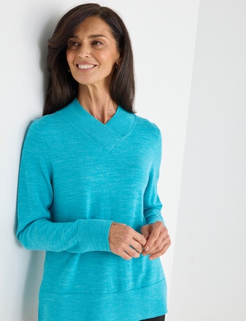 Ella J Merino Crossover Jumper, Turquoise product photo