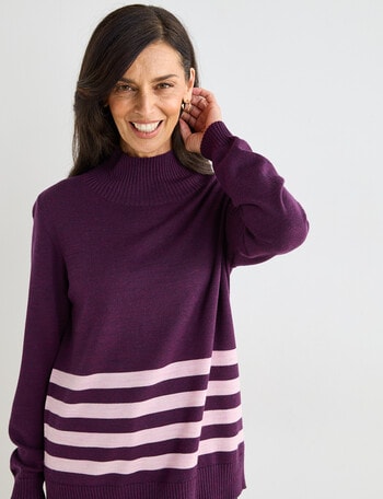 Ella J Merino Bateau Jumper, Grape/Pink product photo