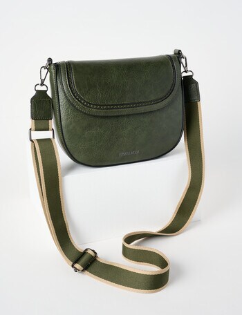 Pronta Moda Saddle Stitch Crossbody Bag, Olive product photo