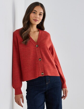 North South Merino Cropped Cardigan, Sienna product photo