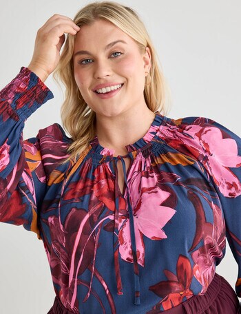 Studio Curve Floral Print Tie Neck Blouse, Pink product photo