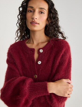 Zest Feather Knit Cardigan, Port product photo