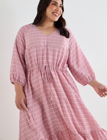 Studio Curve Check V-Neck Tiered Dress, Blush product photo
