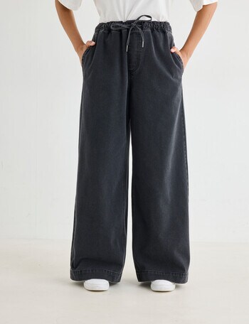 Denim Republic Soft Denim Wide Leg Pants, Washed Black product photo