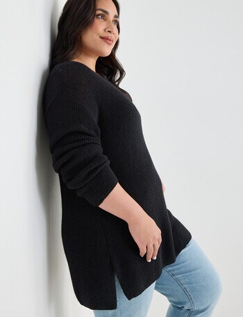 Studio Curve V-Neck Jumper with Side Splits, Black product photo