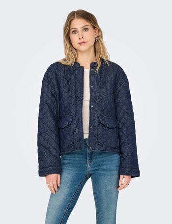 ONLY Hallie Quilted Denim Jacket, Dark Blue product photo