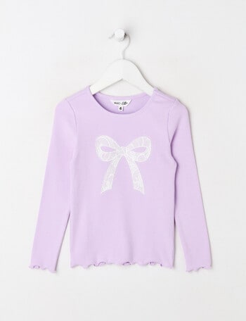 Mac & Ellie Lace Bow Long Sleeve Rib Tee, Lilac product photo
