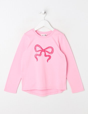 Mac & Ellie Sequin Bow Long Sleeve Tee, Pink Sugar product photo