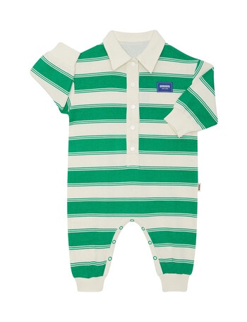 Bonds Rugby Stripe Frog Onesie , Green & Cream product photo