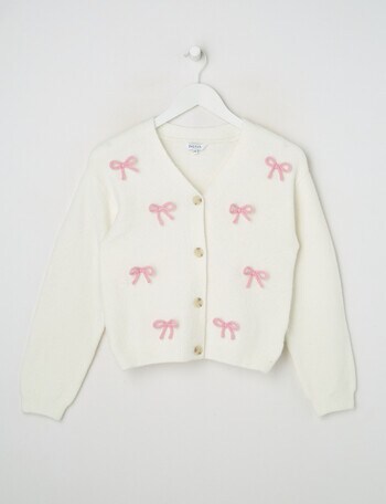 Switch Bow Cardigan, Vanilla & Pink Poppy product photo