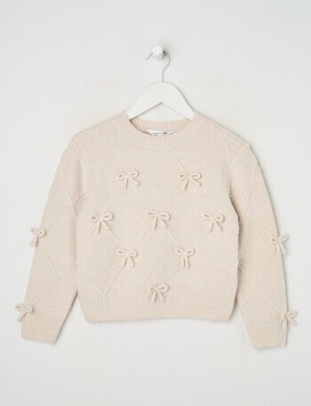 Mac & Ellie Bow Knit Jumper, Oat Marle product photo