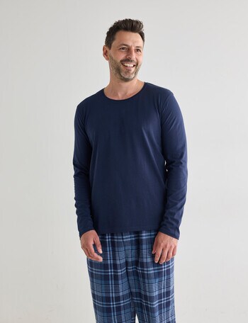 Chisel Knit Top With Brushed Pant PJ Set, Navy & Blue product photo