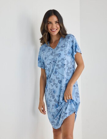 Whistle Sleep T-Shirt Nightie, Navy Print product photo