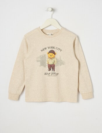 Mac & Ellie NY Bear Long Sleeve Cuffed Tee, Oatmarle product photo