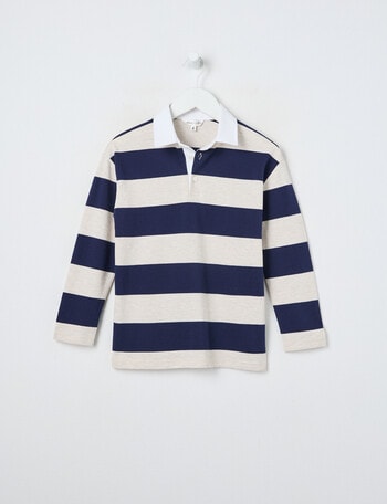 Mac & Ellie Stripe Long Sleeve Polo Shirt, Navy product photo