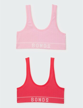 Bonds Retro Rib Crop Top, 2-Pack, Mt Fuji & Pop Red product photo