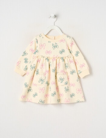 Teeny Weeny Butterflies and Bows Play Time Fleece Bow Dress, Cream product photo