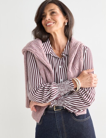 Ella J Classic Shirt, Burgundy Stripe product photo