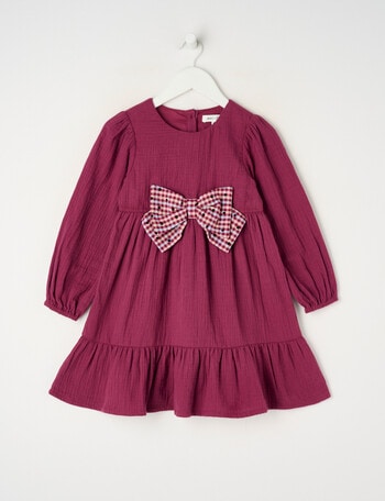 Mac & Ellie Long Sleeve Bow Dress, Berry product photo