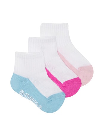 Bonds Logo Outfitting Quarter Crew Socks, 3-Pack, Airbourne, Berry Kisses & Sugar Babe product photo