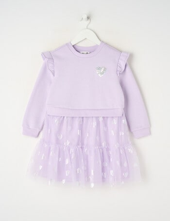 Mac & Ellie Hearts Long Sleeve Fleece Tulle Dress, Lilac product photo