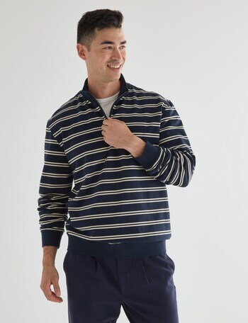 Gasoline Quarter Zip Stripe Jumper, Navy product photo