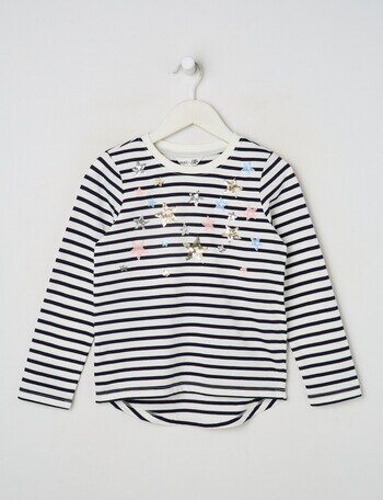 Mac & Ellie Sequin Stars Stripe Long Sleeve Tee, Navy product photo