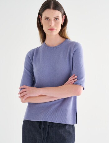 Jigsaw Carve Cashmere Blend Tee, Smokey Blue product photo