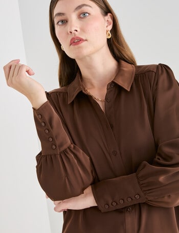 Whistle Satin Cuff Shirt, Chocolate product photo