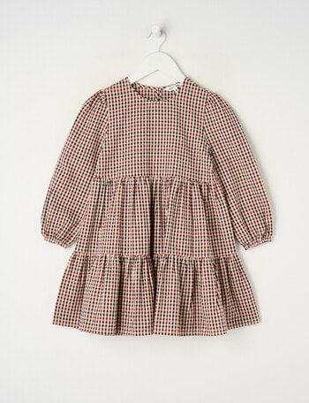 Mac & Ellie Long Sleeve Check Dress, Natural & Berry product photo