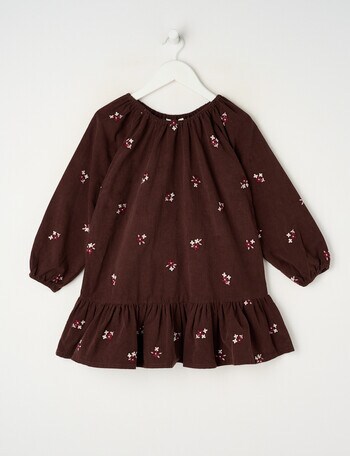 Mac & Ellie Long Sleeve Embroidery Floral Cord Dress, Chocolate product photo