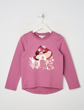 Mac & Ellie Woodland Bunny Long Sleeve Tee, Plum product photo