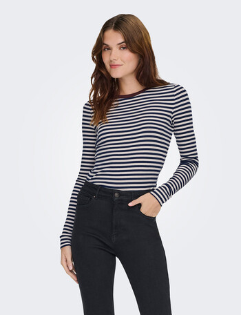 ONLY Elene Stripe Rib Long Sleeve Fitted Top, Naval Academy product photo