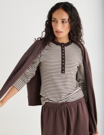 Zest Lounge Henley Top, Chocolate Stripe product photo