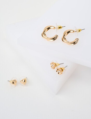 Earsense Heart Flower Hoop Trio, Gold Tone product photo