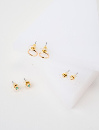 Earsense Ball Green Opal Heart Trio, Gold Tone product photo