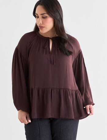 Studio Curve Frill Hem Boho Top,Chocolate product photo