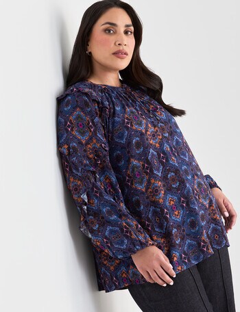 Studio Curve Frill Detail Boho Top, Boho Print product photo