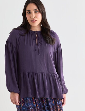 Studio Curve Frill Hem Boho Top, Purple product photo