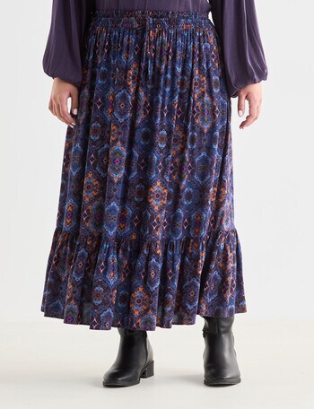 Studio Curve Maxi Frill Skirt, Boho Print product photo