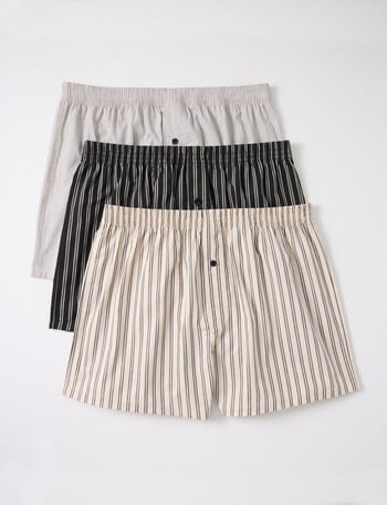 Chisel Check & Stripe Boxer Short, 3-Pack, Black & Beige product photo