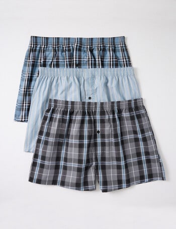 Chisel Check & Stripe Boxer Short, 3-Pack, Blue & Black product photo