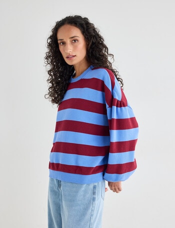 Zest Stripe Puff Sleeve Sweatshirt, Blue product photo