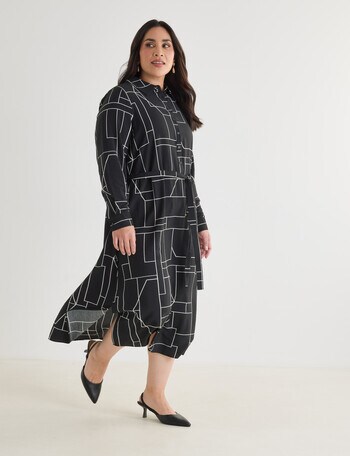 Studio Curve Shirt Dress, Black & White product photo