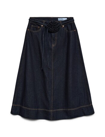 Vero Moda Ruth Rose Belt Denim Skirt, Dark Blue product photo
