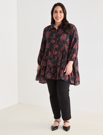 Studio Curve Tiered Longline Shirt, Rose Print product photo