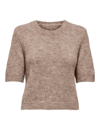 ONLY Starla Round Neck Knit Top, Mocha Meringue Melange product photo