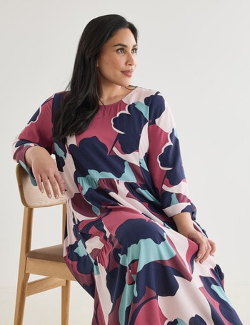 Studio Curve Oversized Floral Pocket Dress, Wine & Sage product photo